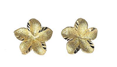 14KT. Gold Hawaiian Plumeria Flower 8mm Earrings