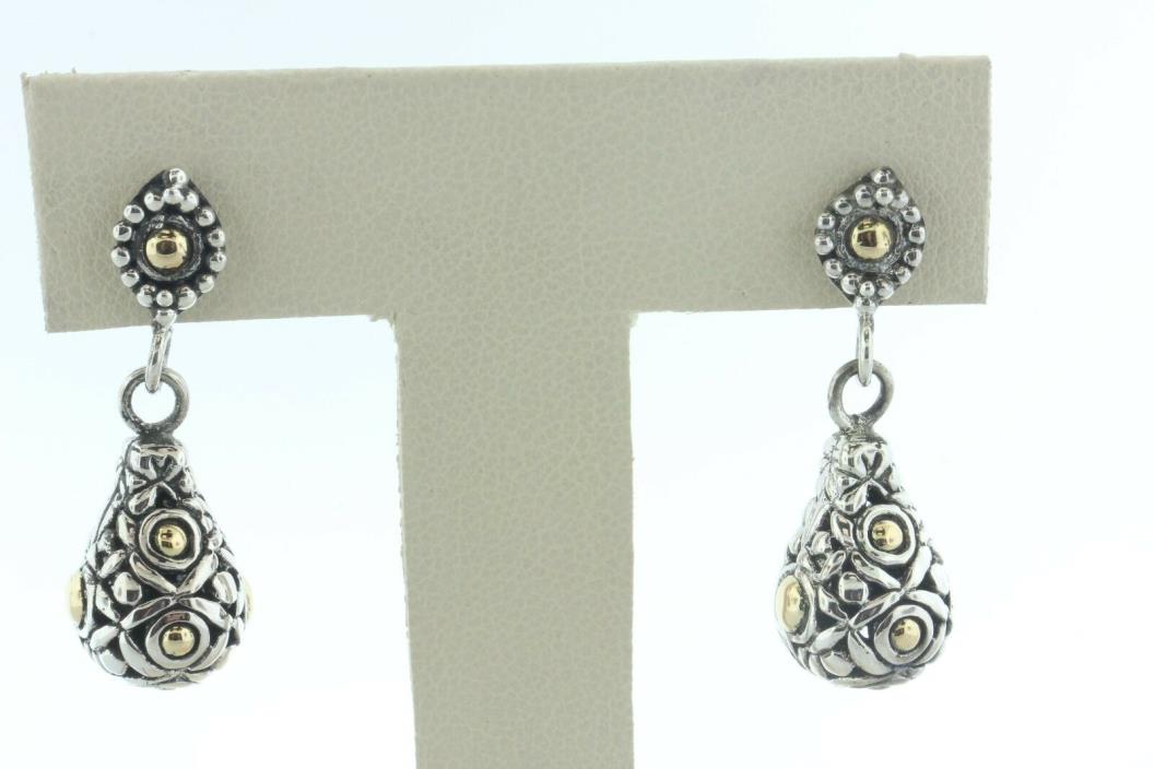 Designer Sterling Silver & 18K Yellow Gold Bali Design Teardop Dangle Earrings