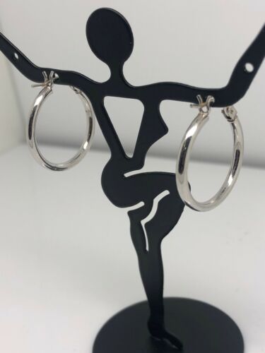 14k White Gold 1” Hoop Earrings 1.6g