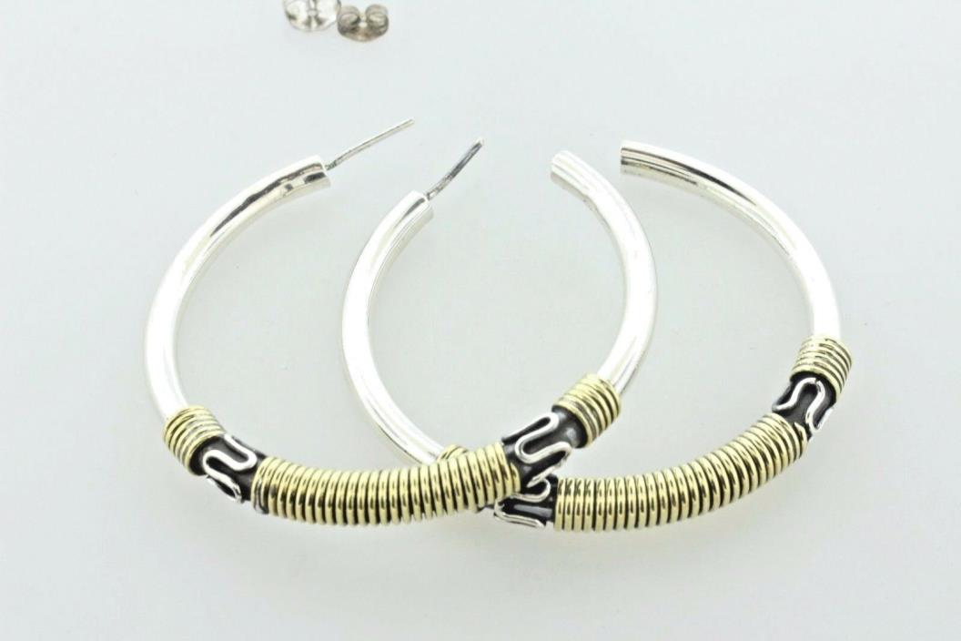 Bali Style Sterling Silver 925 Brass Wire Coil Design Hoop Earrings
