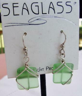 Seaglass Sterling Silver & Seafoam Green Art Glass Hook Earrings