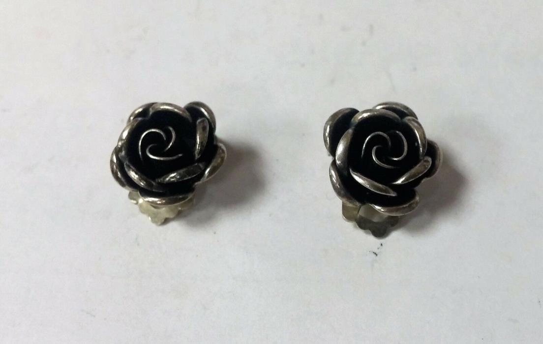 Sterling Silver Rose Flower Non Pierced Clip on Earrings