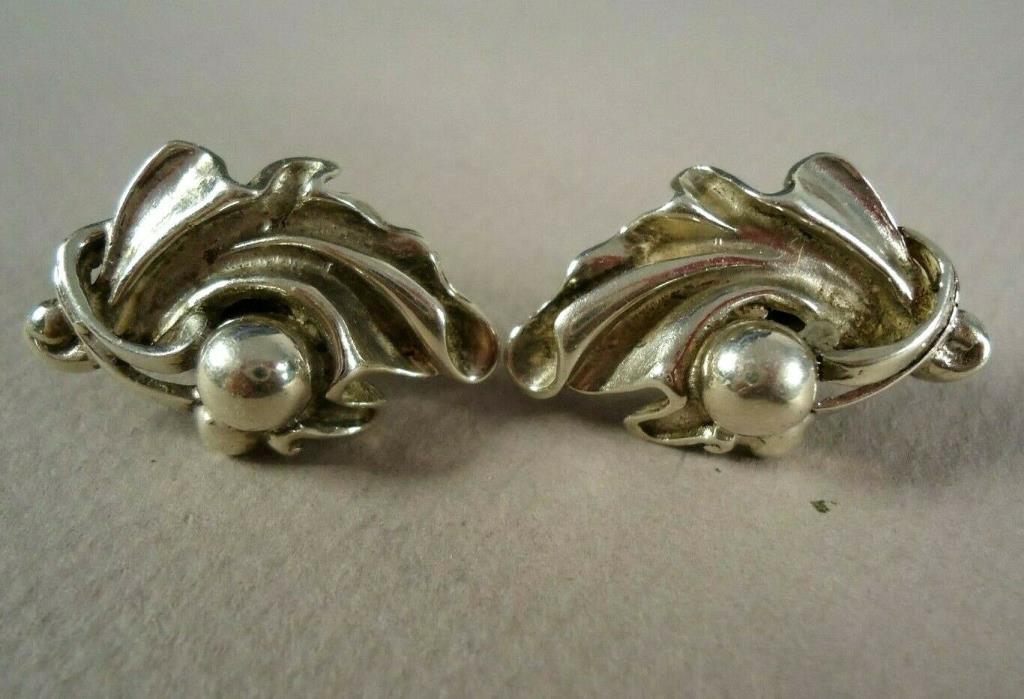 Old Unsigned Sterling Silver Screw Back Earrings
