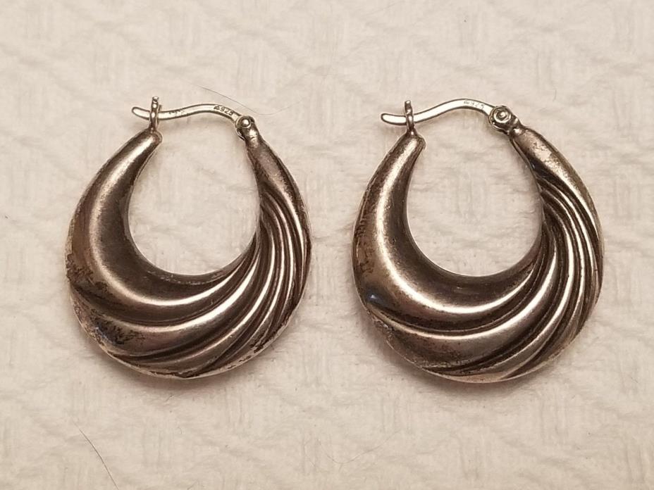 Vintage Sterling Silver 925 Puff Design Hoop Earrings