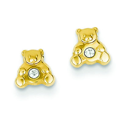 14K Yellow Gold Tiny Teddy Bear with CZ Stud Post Earrings MSRP $101