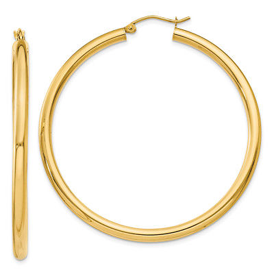14K Yellow Gold 3 MM Light Weight Round Tube Hoop Earrings MSRP $615