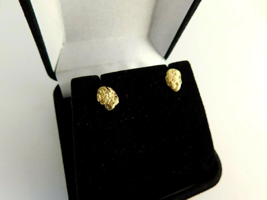 PLACER NATURAL GOLD NUGGET EARRINGS 14K GOLD BACKS GIFT BOX