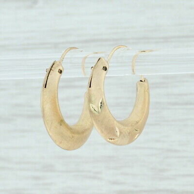 Small Brushed Hoop Earrings - 14k Yellow Gold Pierced Tube Closure