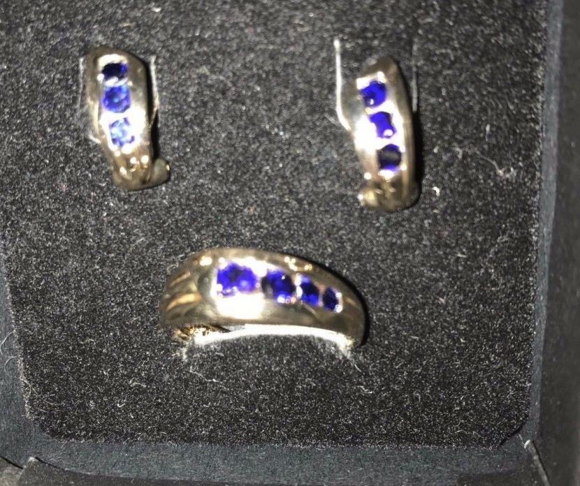Technibond .925 CRTD Blue Sapphire Clip Earrings & Matching Size 10 Ring NWT