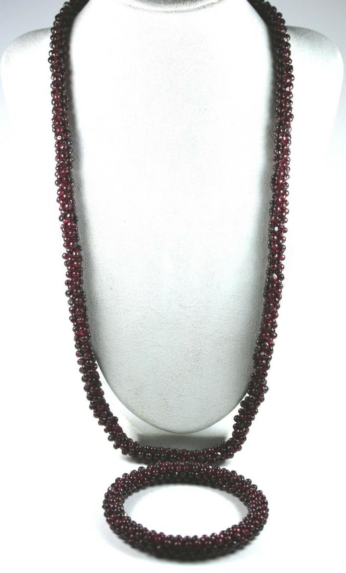 Lavish 1000 Garnets Beaded Necklace Bracelet Set