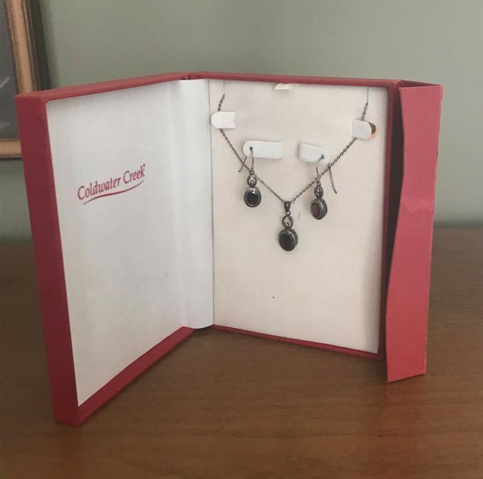 Sterling Silver Garnet Necklace and Earring Set Coldwater Creek in Original Box