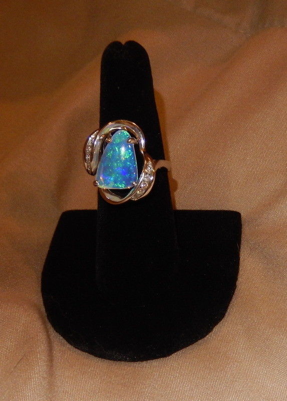 Beautiful 14K White Gold Opal and Diamond Ring, 2.56 tcw.