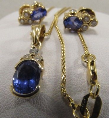 14k Tanzanite Diamond Necklace Earring Set  Classy 1.55 ct  SAVE 1000.   #1282