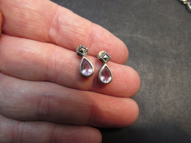 earrings Sterling Silver Amethyst & Marcasite