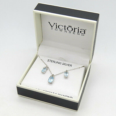 Victoria Townsend Sterling Silver Blue Topaz & Diamond Necklace & Earring Set E