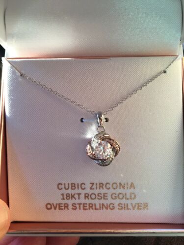 PRIMROSE 18KT Rose Gold Over Sterling Silver CZ Lover's Knot Necklace 18