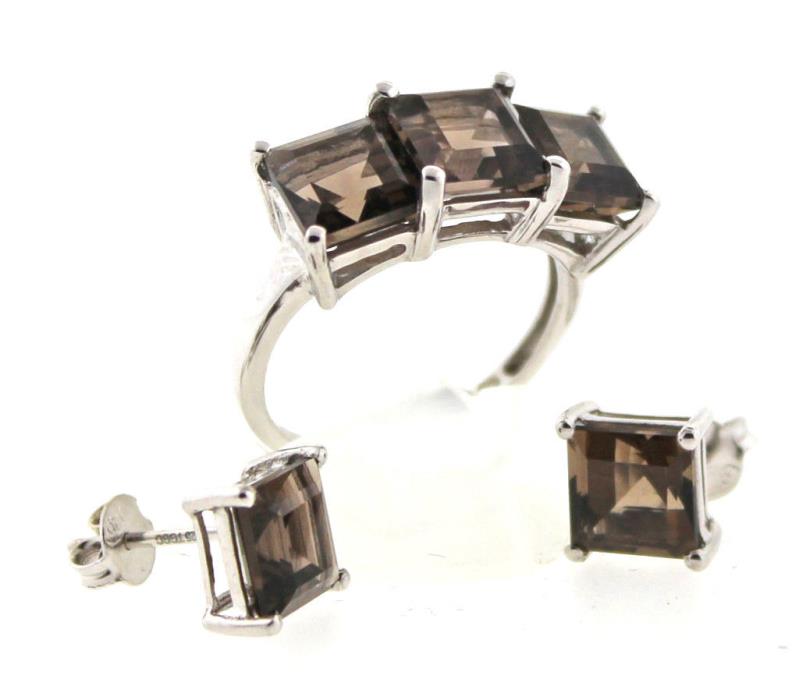 Item #456 Smoky Quartz Ring & Earring Set 8.75 Cts.	Sterling Silver