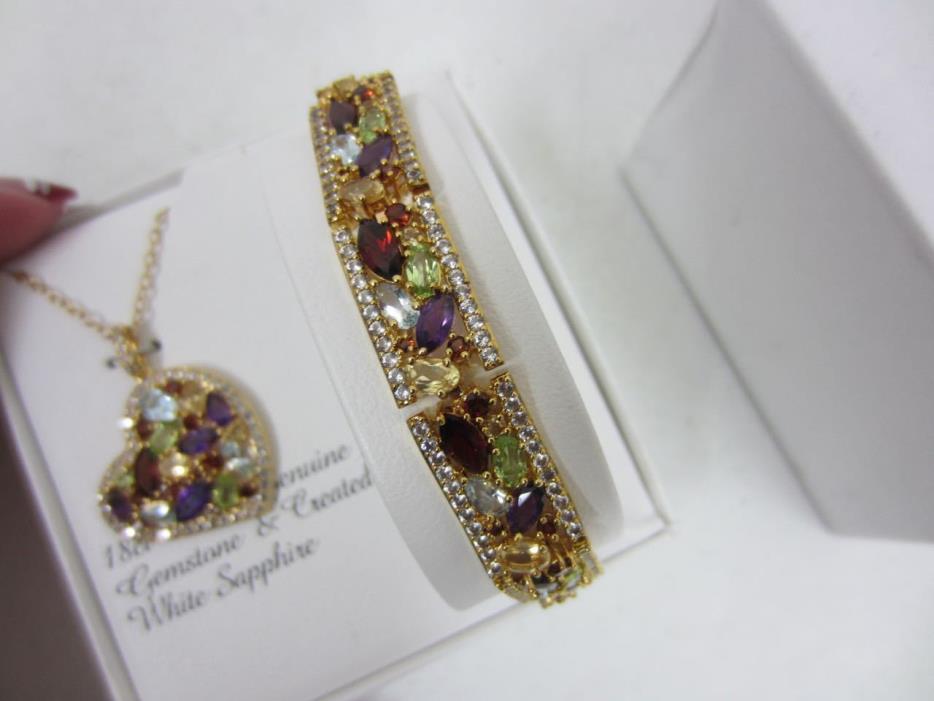 Kohl's Gemstone 18k Gold Over Bronze Heart Pendant Necklace & Bracelet Set