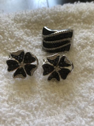 14k Black&white Diamond Set Earrings&ring
