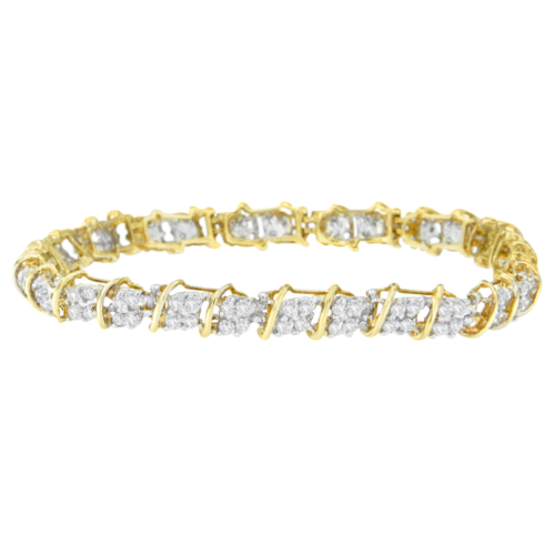 10K Yellow Gold 2 CTTW Round Cut Diamond Square Link Bracelet (H-I,SI1-SI2)