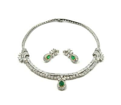 Platinum Diamond and Emerald Necklace and Earring Set