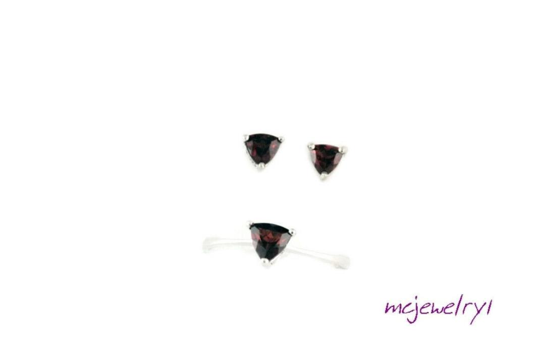 .925 Sterling Silver Ring Size 10 and Post Earrings Garnet Mozambique In Box