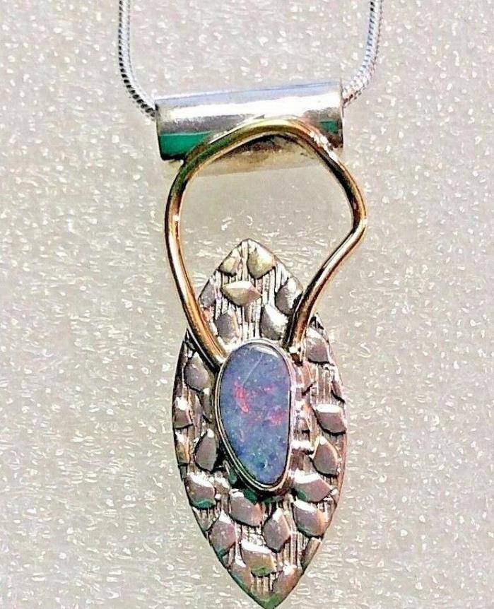 GORGEOUS Blue Fire Opal Solid Sterling Silver  Pendant 1 1/3