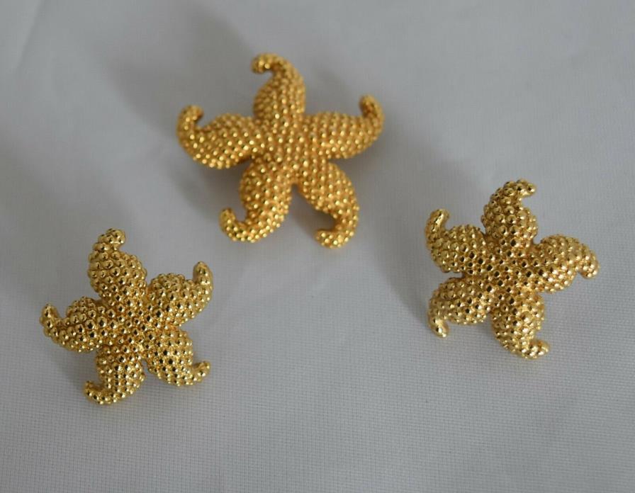 Vintage JTL 14K Puffy Starfish Earrings and Matching Pin