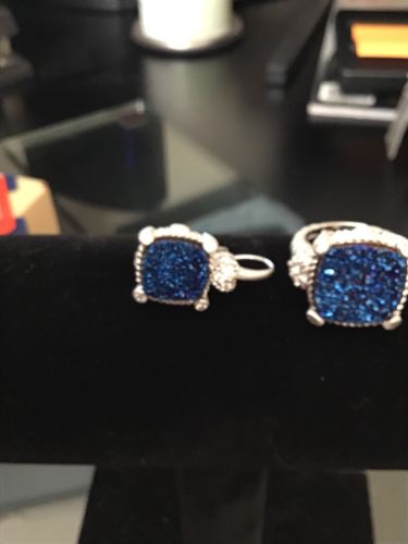 Judith Ripka Blue Drusy Ring And Earring Set