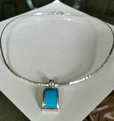 Sterling Collar Necklace & Turquoise Inlay Pendant