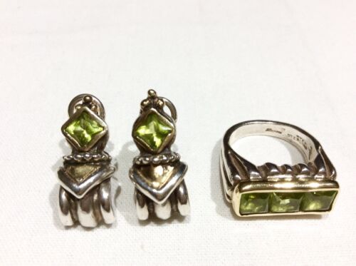 $3400 LAZARO SOHO 18K GOLD STERLING SILVER PERIDOT LAGOS RING & EARRINGS SET