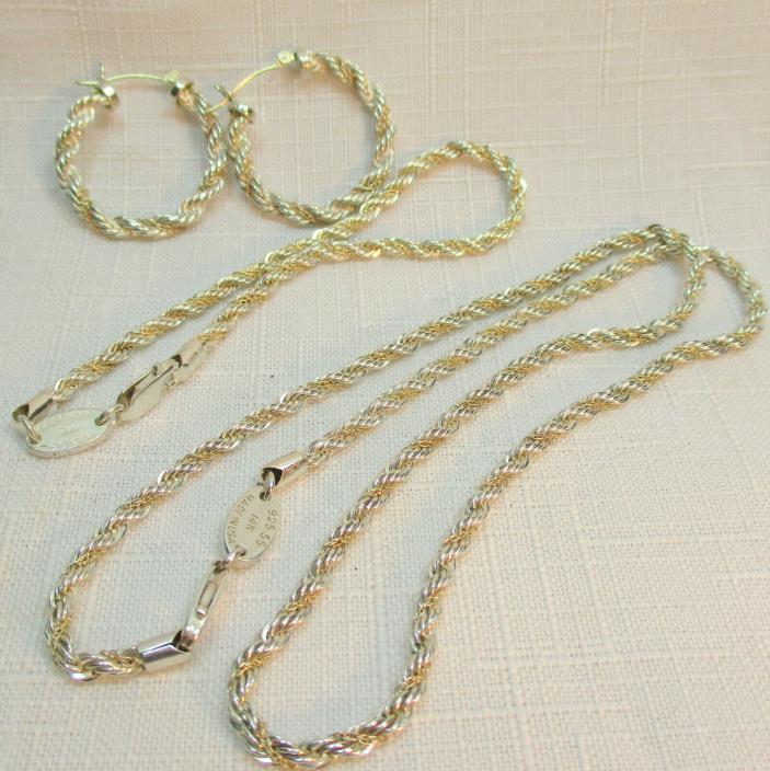 Pre-Owned 14K Gold & Sterling Silver Chain, Earrings, Bracelet by OR- 28.6 Grams
