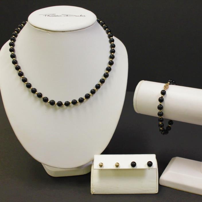 Onyx & 10K Yellow Gold Necklace, Bracelet, and Earrings Set