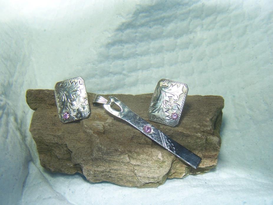 Sterling silver Earrings pendant w pink topaz Gemstones