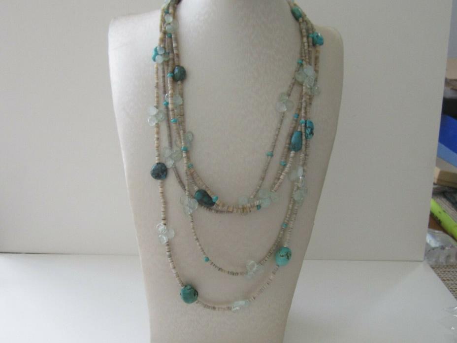 Jay King DTR Sterling Turquoise/Aquamarine/Shell 5-strand Necklace 18