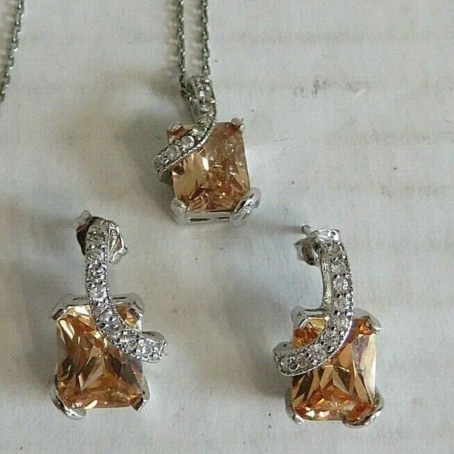Sterling Silver RS Covenant Necklace Earring Set Citrine