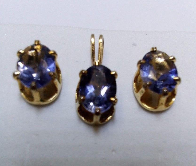 Genuine iolite stud earrings and pendant set gold filled jewelry set violet blue
