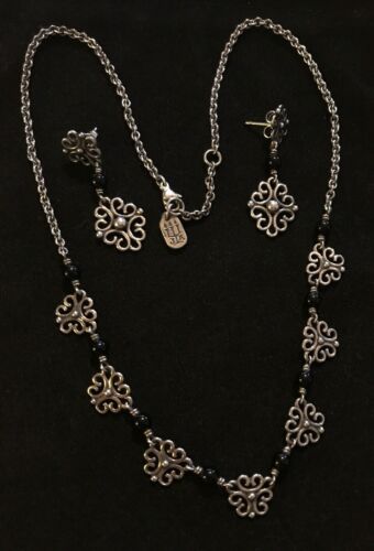 JAMES AVERY RETIRED ONYX FILIGREE NECKLACE & EARRINGS SET STERLING SILVER