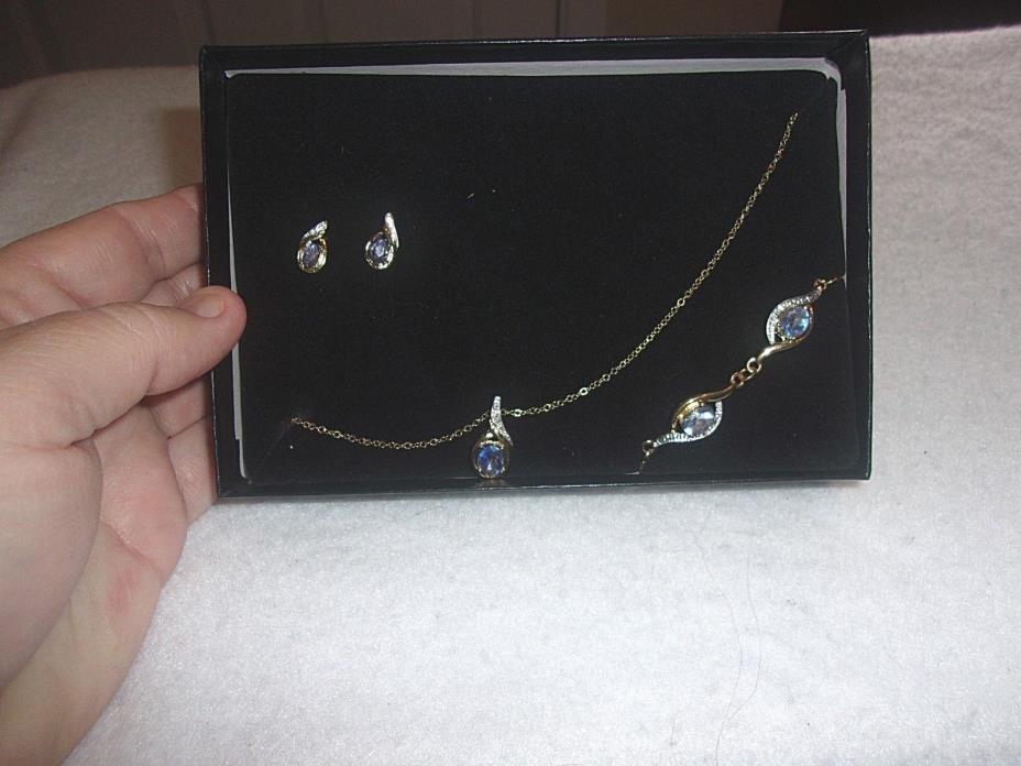 Stunning Blue Topaz Necklace, Bracelet & Earring Set~New In Gift Box!!