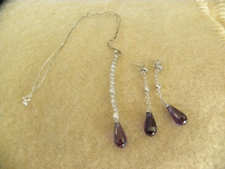 CRYSTAL,STERLING SILVER PENDANT & CHAIN NECKLACE  EARRINGS SET 17