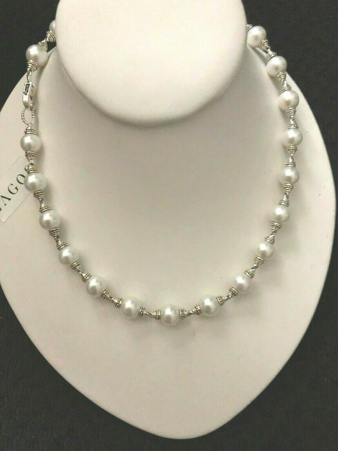 LAGOS Caviar Sterling Silver 18K Gold Pearl Luna Necklace NEW $3,500