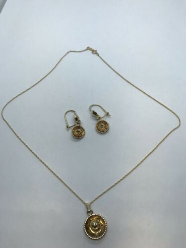 Vintage 14k Sombrero Dangle Earrings With Matching Necklace