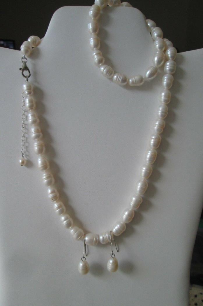 GKS Freshwater Cultured Potato Pearl Necklace, Bracelet & Earring S/S Set New