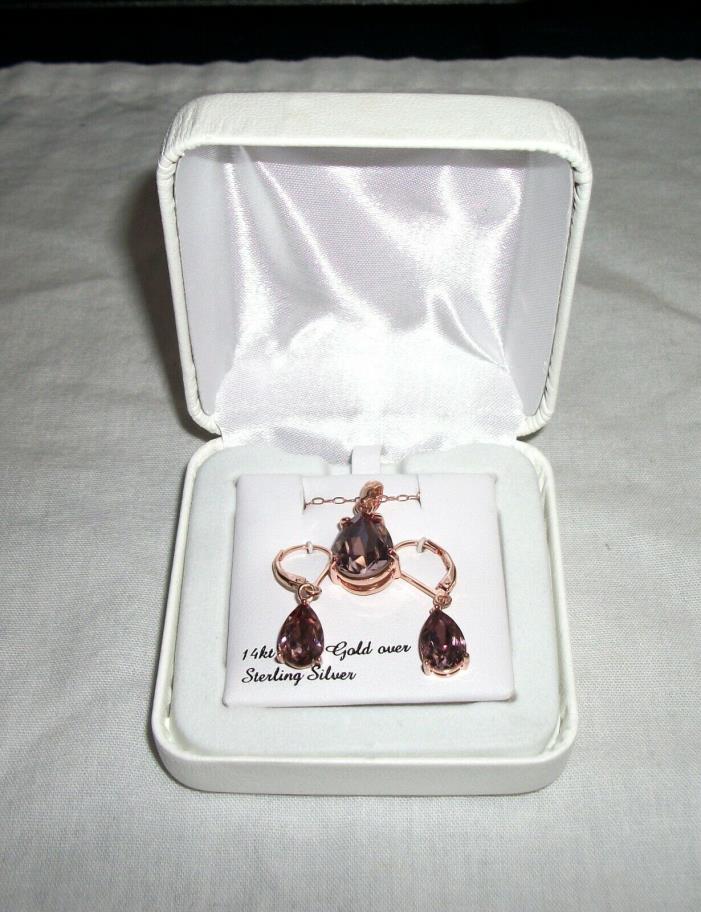 14k Rose Gold Over Sterling Silver Purple/Pink Gemstone Earrings & Necklace Set