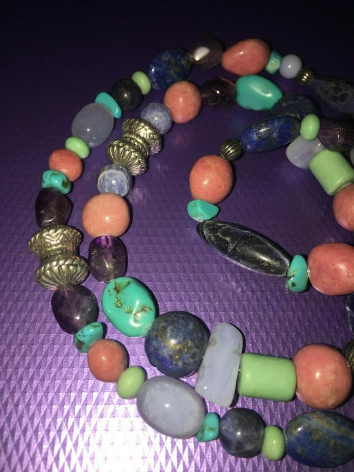 Carolyn Pollack Relios lot Sterling Multi gemstone bead Necklace & Bracelet Set