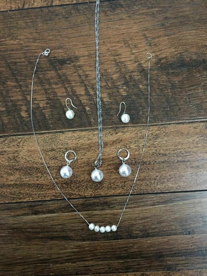 Natural freshwater pearl necklace and earrings sterling silver