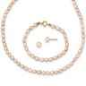 14k 14kt Yellow Gold Pink FW Cultured Pearl 12 Necklace 5inch Bracelet & Earring