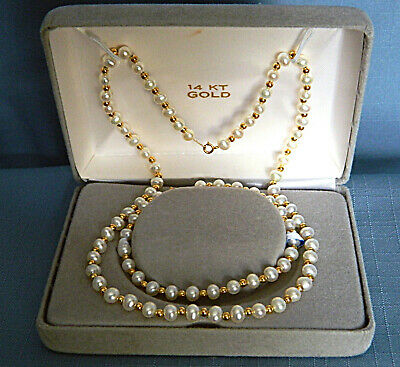 Genuine Freshwater Pearl Necklace & Bracelett with 14K Gold