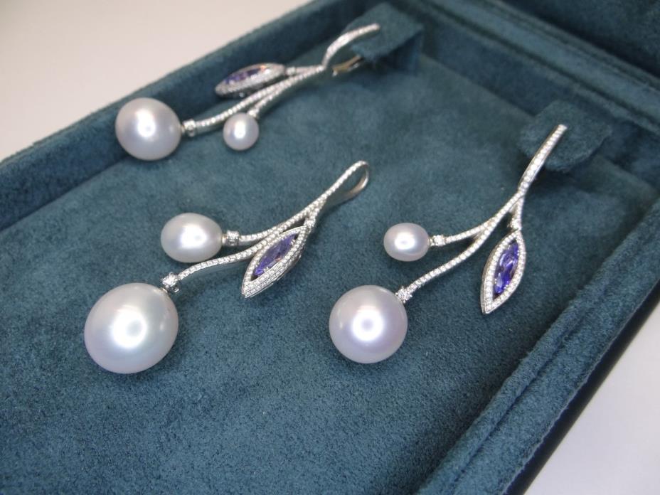 PASPALEY South Sea Pearls, Tanzanites, Diamonds Earrings and Pendant Set