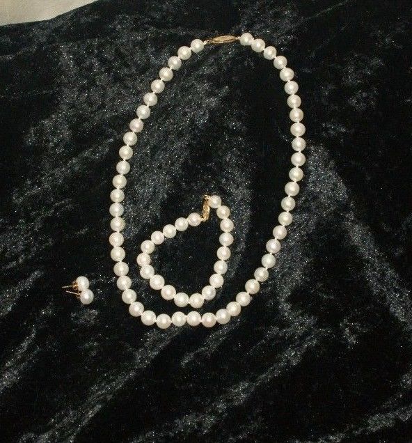 Aa FWP 18.5in White Pearl Necklace 14K Clasp Bracelet Stud Earrings Set 10mm